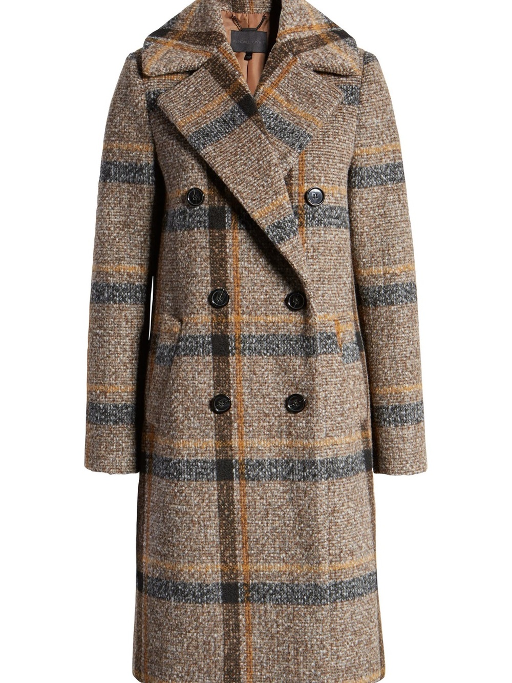KENDALL + KYLIE Brown Plaid Double Breasted Tweed Coat Size S NWOT - Picture 5 of 11